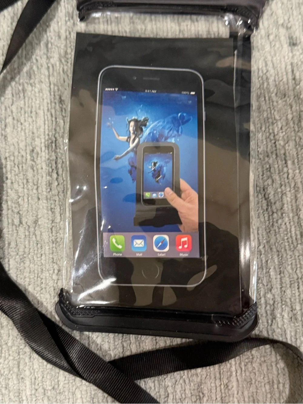 Black Waterproof Phone Pouch with Neck Strap